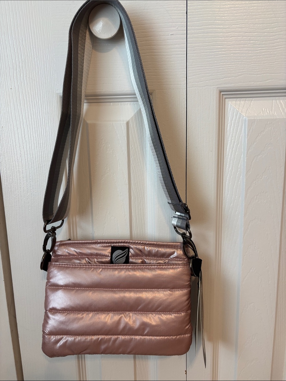 Think Royln Metallic Blush Quilted Crossbody Bum  Bag with 2 Adjustable Straps